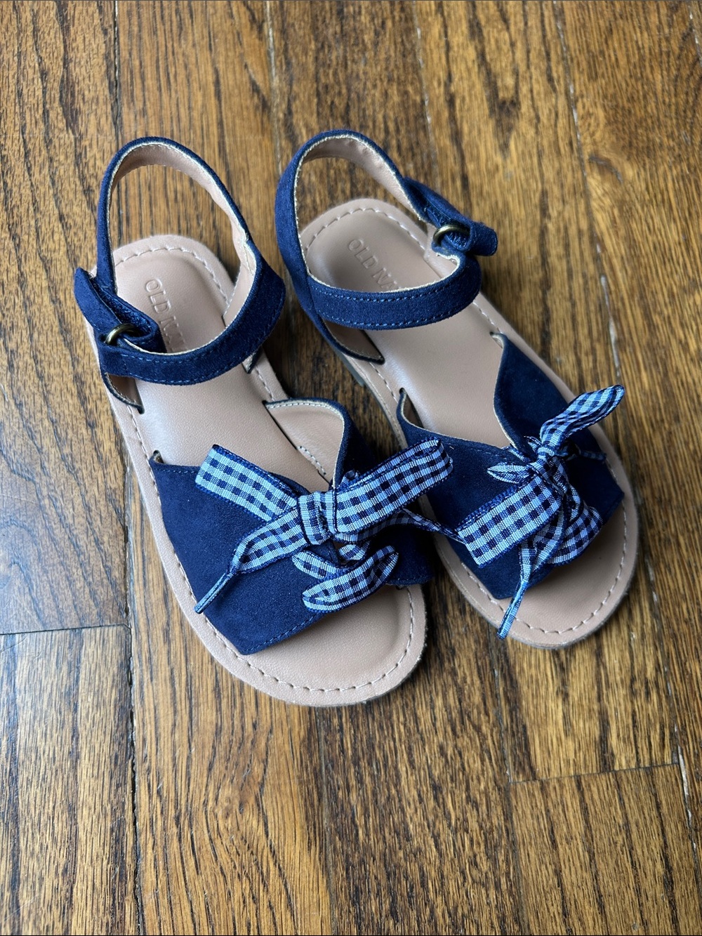 Toddler Girls Navy Blue Gingham Bow Sandals Size 9